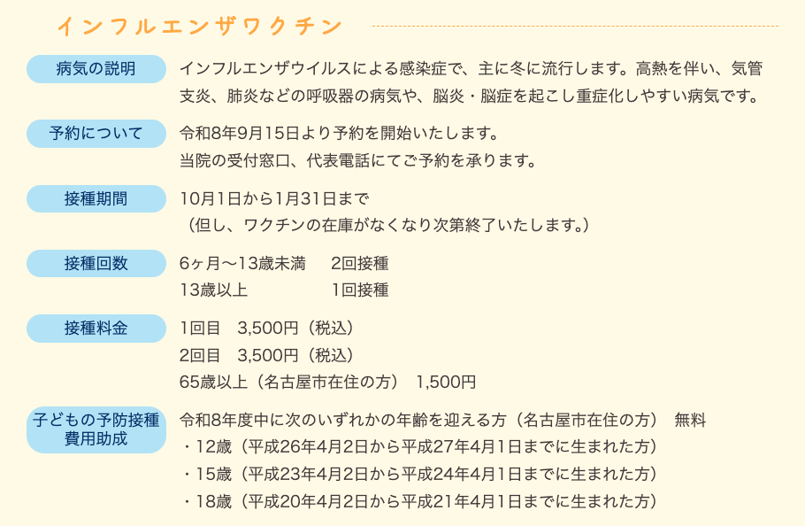2026年インフルエンザ予防接種のご案内